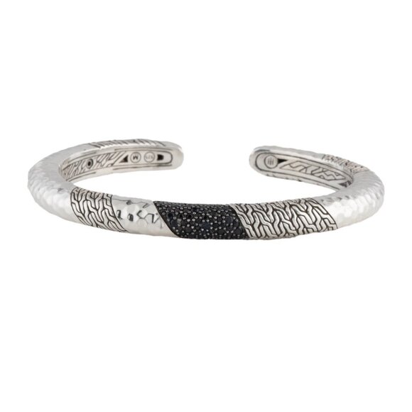 JOHN HARDY SPINEL & SAPPHIRE STERLING S TWISTED PAVÉ KICK HINGED CUFF BRACELET - Picture 1 of 10